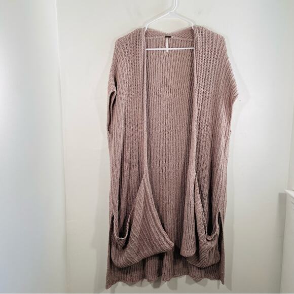 Free People Mauve Taupe Knit Open Front Sweater Shrug Vest Small Cotton Linen - Picture 1 of 11